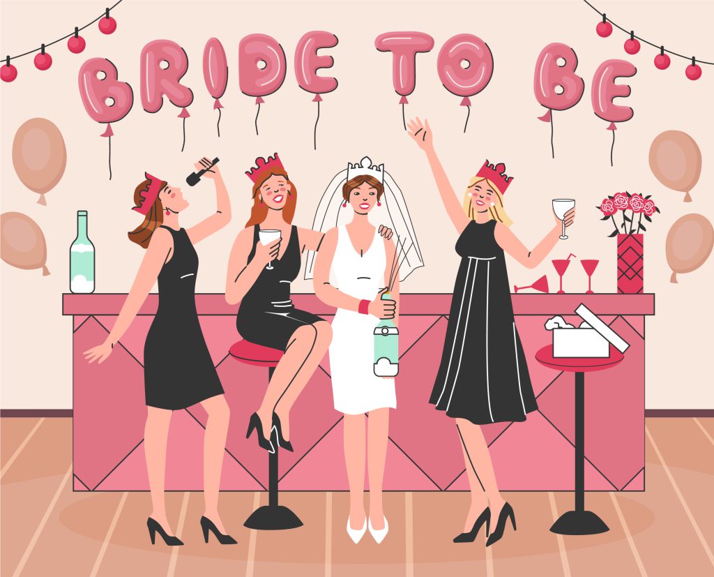 grafika przedstawiająca jak kobiety świętują wieczór panieński - wieczór panieński katowice